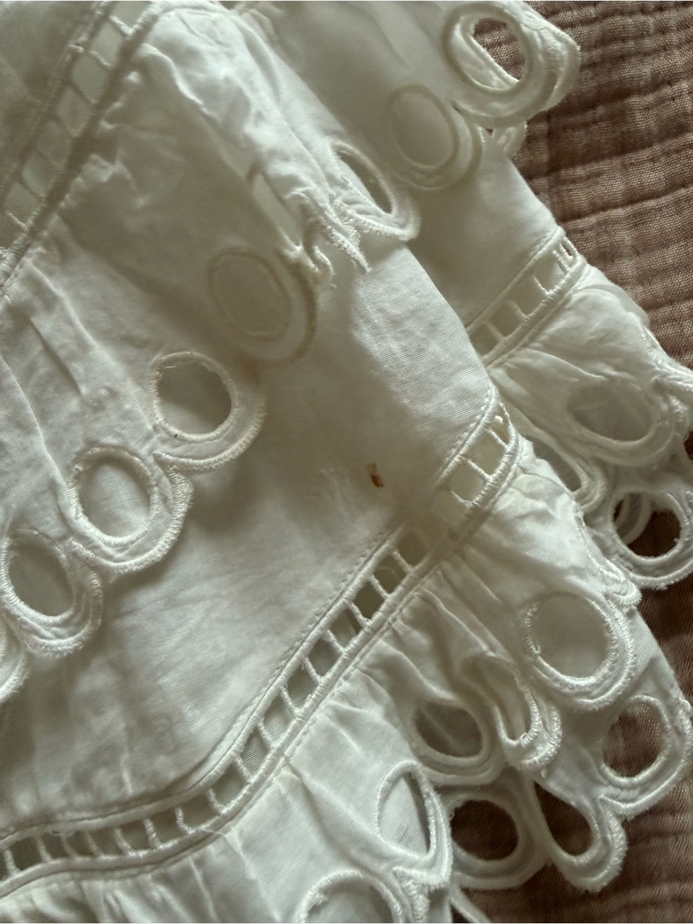 LoveShackFancy White Eyelet Tiered Mini Skirt with Tassel Detail - Picture 3 of 4